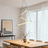 LumenXL Design hanglamp Noqta met 3 lichtstaven in goud messing – triac dimbaar