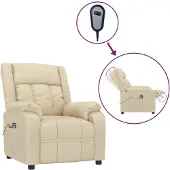 vidaXL Fauteuil verstelbaar elektrisch stof crèmekleurig
