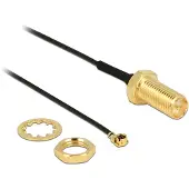 DeLOCK MHF I (v) - RP-SMA (v) kabel - Micro Coax (1,13 mm) - 50 Ohm / zwart - 0,10 meter