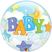 Qualatex Geboorte Bubble ballon Baby BOY Moon Stars 22 inch = 56 cm.