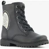 Stap leren meisjes veterboots met hartje zwart maat 23