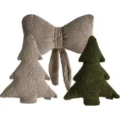 Beliani WINTERLAND - Sierkussen set van 3 - Taupe/Donkergroen - Bouclé