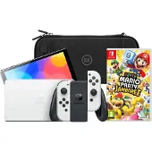 Nintendo Switch OLED Blanc + Mario Party Jamboree + BlueBuilt Housse de Protection