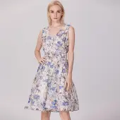Smart & Joy Mouwloze thee-organza-jurk met bloemenprint