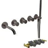 Blaufoss Pavilion Inbouw badkraan thermostatisch Brushed GunMetal Incl. handdoucheset incl. inbouwelement