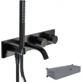Blaufoss Round inbouw badkraan thermostatisch met handdouche Mat Zwart incl. inbouwelement