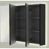 Linie Montro spiegelkast 100 x 75 cm mat zwart met spiegelverlichting