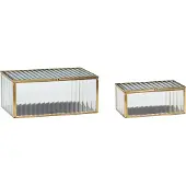 Hubsch Ripple glazen dozen, set van 2, glas, ijzer, messingkleurig, helder / transparant, Woon-/ Eetkamer, Glas