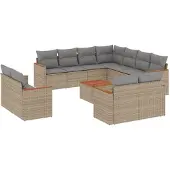 vidaXL 12-delige tuinmeubelset met sofa en kussens, beige, van polyrotan