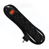 Perel Stekkerdoos met schakelaar, overbelastingsbeveiliging, 5 stopcontacten met penaarde (type E), kabel 1.5 m, 3G1.5, gebruik binnenshuis, zwart