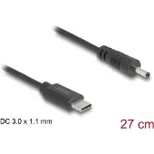 DeLOCK USB-C - DC plug kabel | 3,0 x 1,0mm | kabel | max. 5V/0,7A (3,5W) | zwart | 0,25 meter