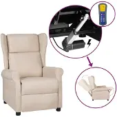 vidaXL Fauteuil verstelbaar elektrisch stof crèmekleurig
