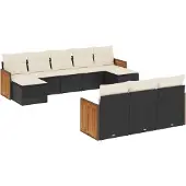 vidaXL 10-delige loungeset voor de tuin met kussens, zwart, polyrotan