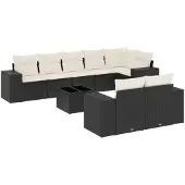 vidaXL 9-delige Loungeset met kussens poly rattan zwart