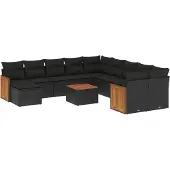 vidaXL 12-delige loungeset voor de tuin met kussens, zwart, polyrotan