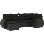 vidaXL 6-delige tuinmeubelset met kussens, zwart, polyrotan
