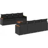 vidaXL 9-delige tuinmeubelset met kussens, zwart, polyrotan