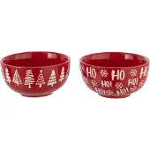 J-Line schaal Dolomiet - keramiek - kerstrood/wit - 2 stuks