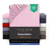 Vision Home VISION Hoeslaken - 100% katoen - 180x200 cm met ruime hoek van 30cm - Geschikt voor boxspring matras - Roze - Oekotex gecertificeerd