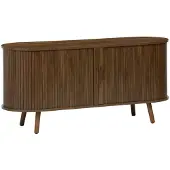 Sweeek Scandinavisch TV meubel met 2 gegroefde schuifdeuren met houteffect, 120cm Walnoot
