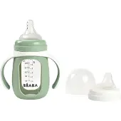 Beaba Trainingsfles 2-in-1 - Glazen waterfles met siliconen hoes - Groen - 210ml