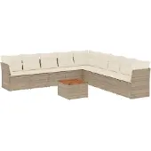 vidaXL 10-delige tuinmeubelset met kussens, beige, polyrotan
