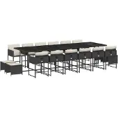 vidaXL 17-delige Tuinset met kussens poly rattan zwart