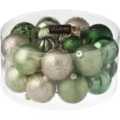 J-Line kerstbal - kunststof - groen/ecru - doos van 30