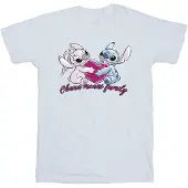 Disney Meisjes Lilo En Stitch Ohana Hart Met Engel Katoenen T-Shirt (Wit)