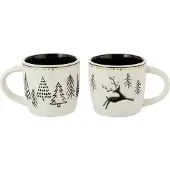 J-Line mok Kerstmis Dolomiet - keramiek - wit/zwart - 2 stuks
