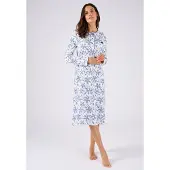 Damart - Ribgebreid nachthemd, licht geborstelde binnenkant - Dames - Blauw - 50-52 (XL)