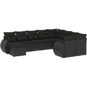 vidaXL 10-delige loungeset voor de tuin met kussens, zwart, polyrotan