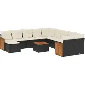vidaXL 12-delige Loungeset met kussens poly rattan zwart