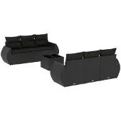 vidaXL 7-delige tuinmeubelset met kussens, zwart, polyrotan