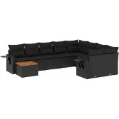 vidaXL 10-delige loungeset voor de tuin met kussens, zwart, polyrotan