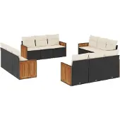 vidaXL 12-delige loungeset voor de tuin met kussens, zwart, polyrotan