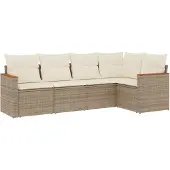 vidaXL 5-delige Loungeset met kussens poly rattan beige