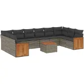vidaXL 11-delige Loungeset met kussens poly rattan grijs