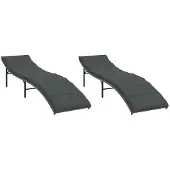 vidaXL Ligbedden 2 st met kussens poly rattan grijs