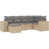 vidaXL 6-delige Loungeset met kussens poly rattan beige