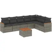 vidaXL 8-delige tuinmeubelset met kussens, grijs, polyrotan