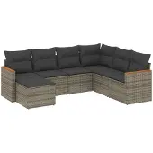 vidaXL 7-delige tuinmeubelset met kussens, grijs, polyrotan