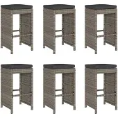 vidaXL Tuinbarkrukken met kussens 6 st poly rattan grijs