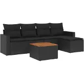 vidaXL 6-delige tuinmeubelset met kussens, zwart, polyrotan