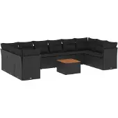 vidaXL 11-delige Loungeset met kussens poly rattan zwart