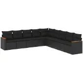 vidaXL 9-delige tuinmeubelset met kussens, zwart, polyrotan