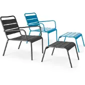 Oviala - 2 relaxstoelen met grijze voetensteun en blauwe Pacific - Palavas