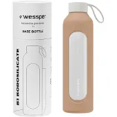 Wessper Glazen Motivatiefles 1000ml – Duurzame Waterfles in BEIGE