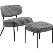 Loft 24 Jerry-Loungestoel & Hocker - Grijs Stof