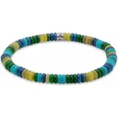 Frank 1967 7FB-0808 – – Heren Armband – Kralenarmband – Lichtblauw, Donkergroen & Geel – Zilverkleurig